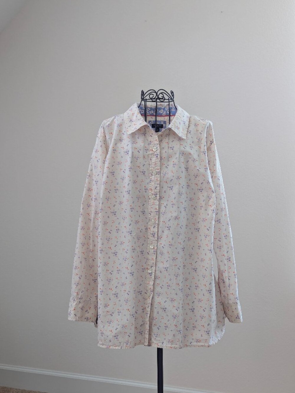Talbots Plus 2X 100% Cotton Floral Button Down Shirt Long Sleeve
